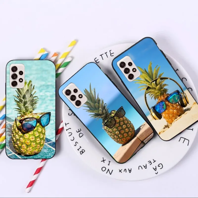 Funny Pineapple Phone Case For Samsung A91 A81 A73 A72 A71 A30S A20 A12 A13 A52 A53 4G 5G Soft Black Phone Cover