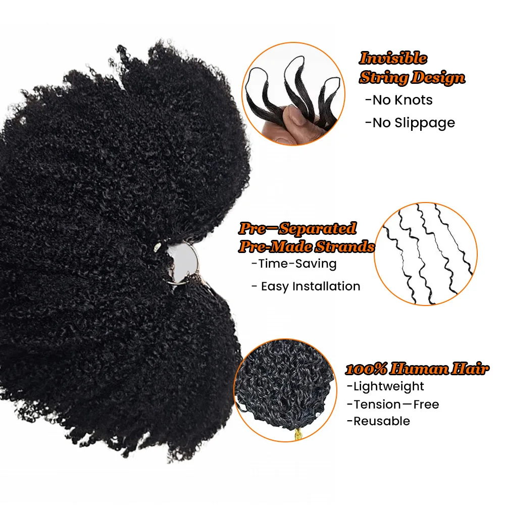 The 3rd Generation Afro Kinky Curly Feather Crochet Hair Extensions 100% Human Hair Reusable Upgrade Kinky Coily Crochet Hair 2