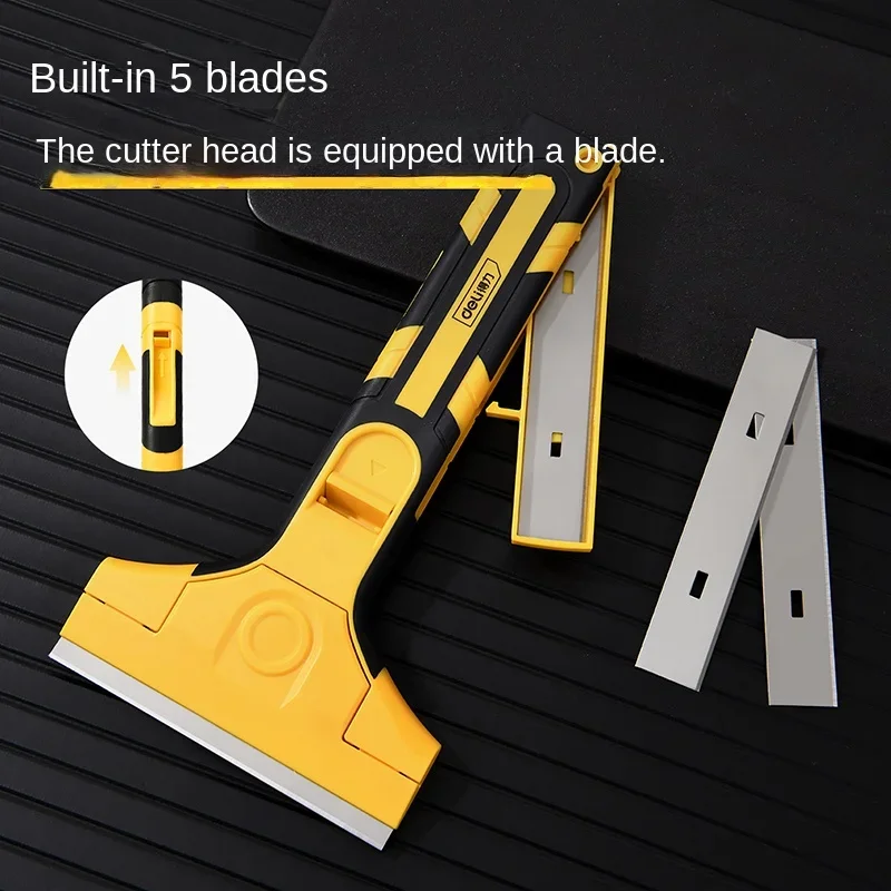 Deli Cleaning Scraper 200mm for Glass Floor Tiles with 5 Pcs Blades Multifunction Household Cleaning Tools Knife