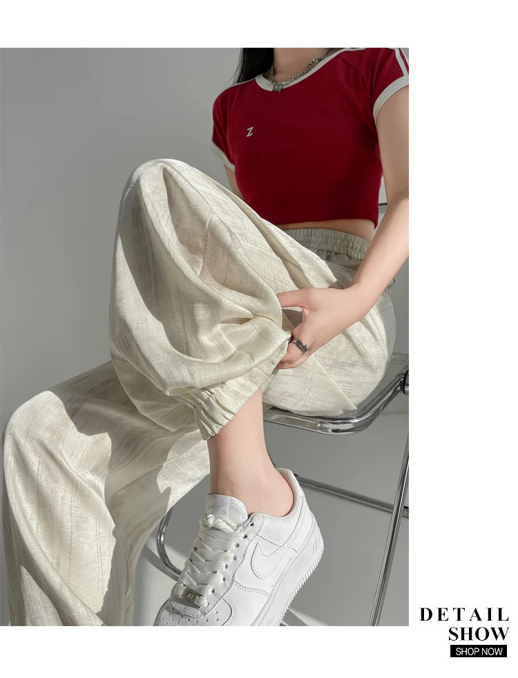 Sommer neue einfarbige schlanke Frauen hosen Mode Straße hohe Taille schwarze Aprikose rote Hosen einfache grundlegende lässige lose Frau Hosen – Detail 6