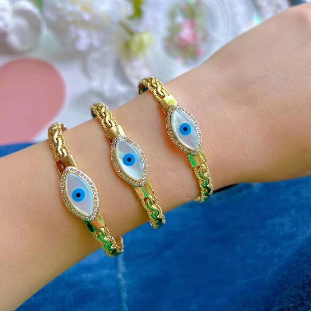 

3Pcs 2022 New Fashion gold plated bangle eye shell Lucky charm Open Cuff bangles Gift for women men