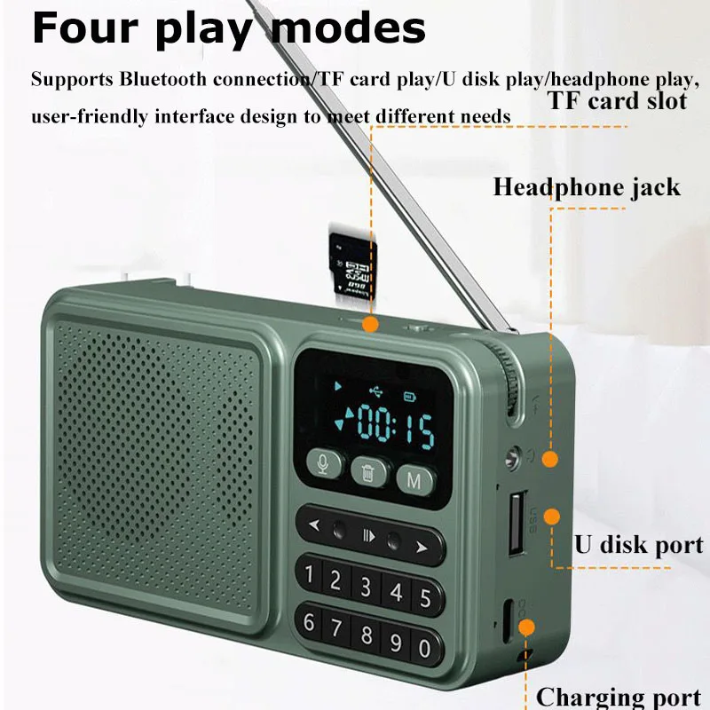 Portable DSP FM Radio Mini Pocket Solar Emergency Radios Recorder Wireless Bluetooth Speaker with LED Display USB Music Player