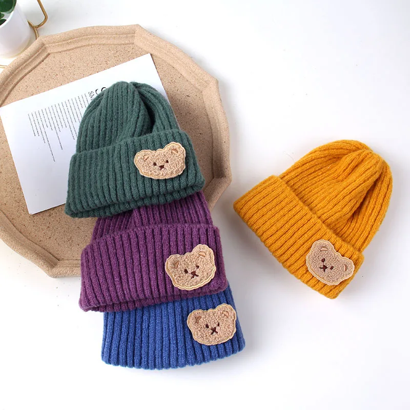 

Autumn and Winter Warm Knitted Woolen Hat Children's Hat Solid Color Ins Korean Cute Little Bear Fashionable Baby Pullover Hat