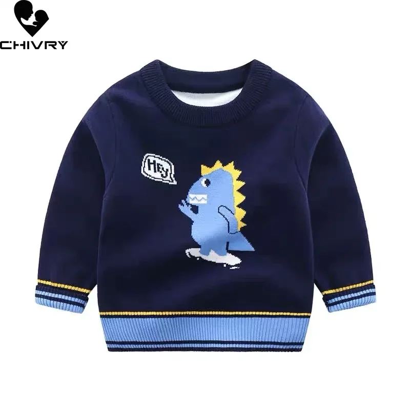 Kids Children Pullover Sweater Autumn Winter Boys Cute Cartoon Jacquard O-neck Knitted Jumper Sweaters Tops Clothing Winter Sweater Kids Sweatershirts