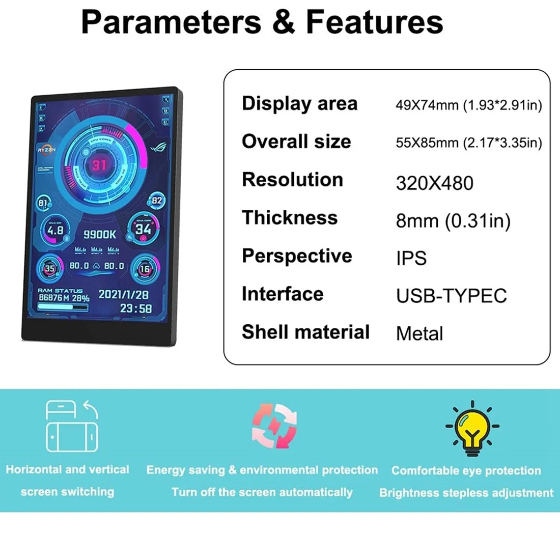 3.5 ġ IPS TYPE-C ̴ ITX PC ̽ , DIY ǻ  ȭ, CPU GPU RAM HDD ͸,  ̺ AIDA64,A