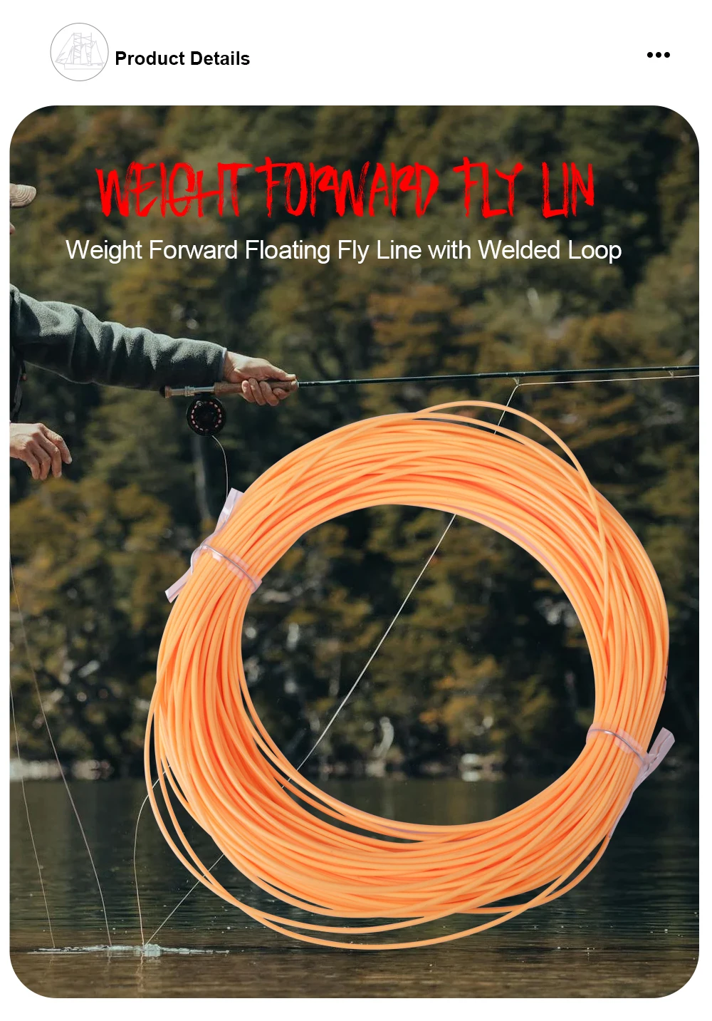 FTK 100FT/30,5M Gewicht Vorwärts Fliegenschnur Innere geflochtene PE-Schnur Außerhalb PVC WF4F-WF8F Sinkende Fliegenfischschnur mit oberer Spitze – Detail 9