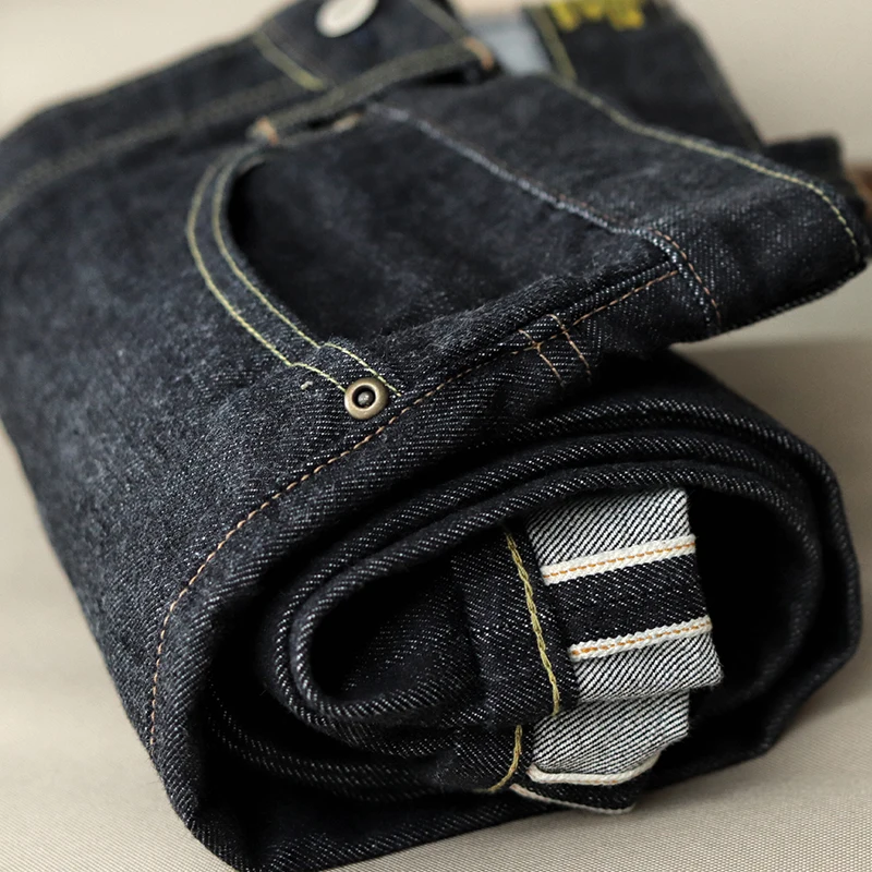 

Amekaji Vintage 15oz Heavy Plain Jeans Men Spring Autumn New Multi-pocket Straight Leg Red Ear Denim Jeans Retro Casual Trousers