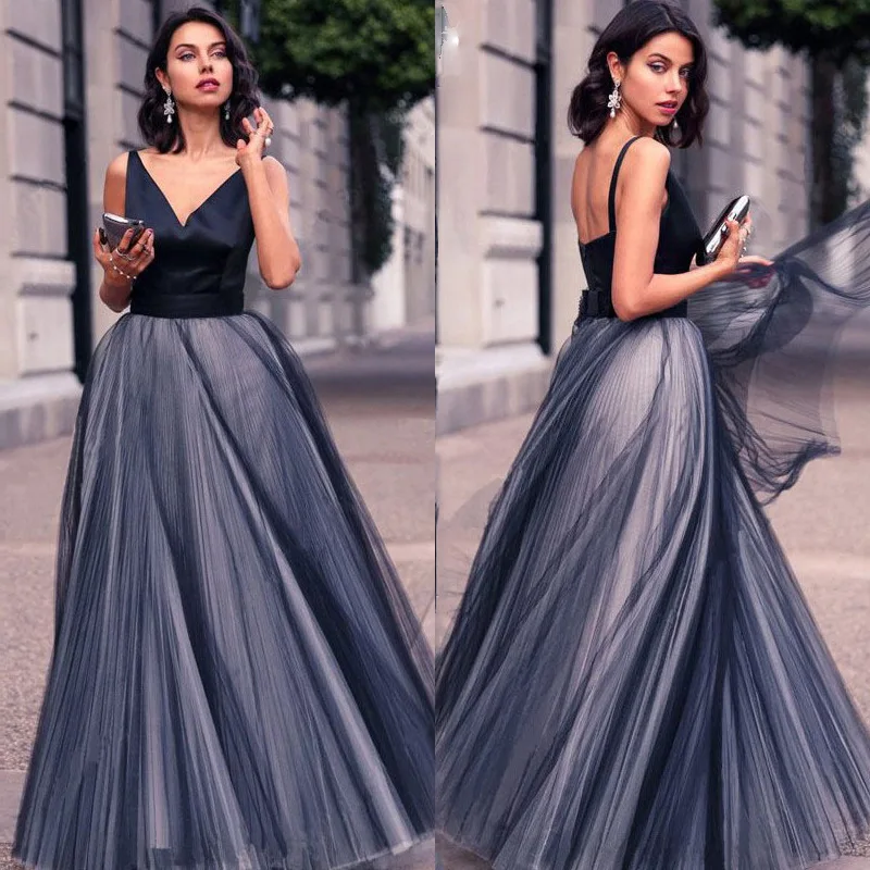 

European Style Wedding Party Dress Strap Deep V-neck Lace Evening Dress Women's Waist Retraction High-end Long Dresses