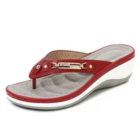 2024 Women's Slippers Summer New Fashion Metal Button Slides Shoes Wedge Beach Sandals Women Outside Platform Leisure Flip Flops 1