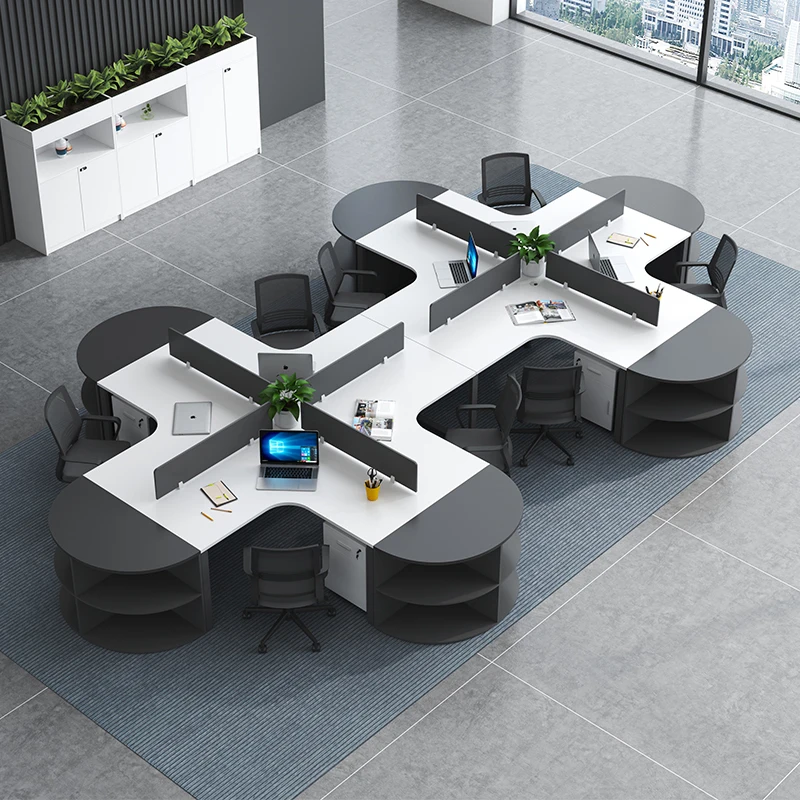 Special-shaped staff desk simple modern cross 3/6/8/4 four-person L-shaped staff station desk and chair combination four person desk staff simple and modern four people