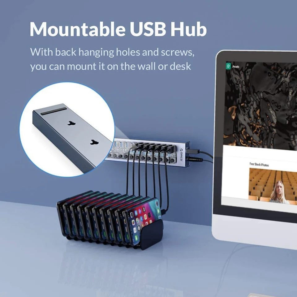 Orico-industrial Múltipla Expansor Soquete Divisor Carregador Usb Adaptador de Alimentação Ligar e Desligar Key Switch Dock Port 10 Port Usb 3.0 Hub - Imagem 5