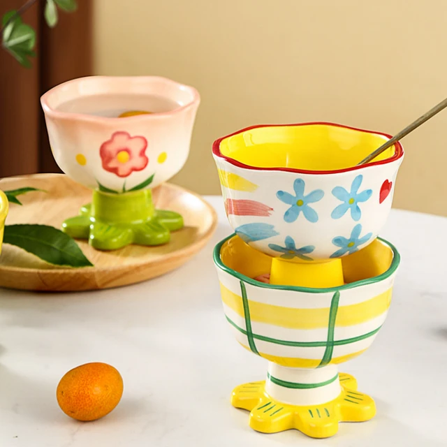 Hand-painted Flower Dessert Bowl With Spoon Ceramic Salad Snack