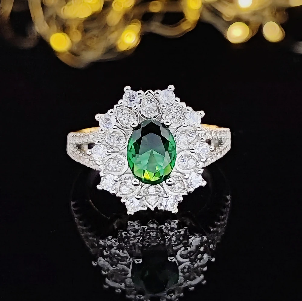 Pista Green Color American Diamond Finger Ring