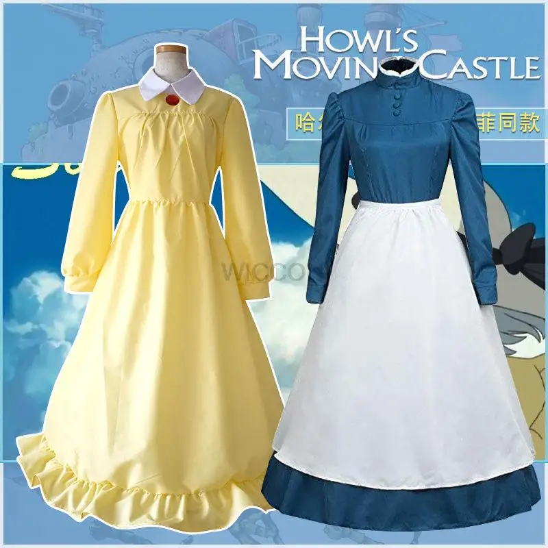 

Anime Howl's Moving Castle Cosplay Costumes Sophie Hatter Dress Blue Yellow Green Uniforms For Women Halloween