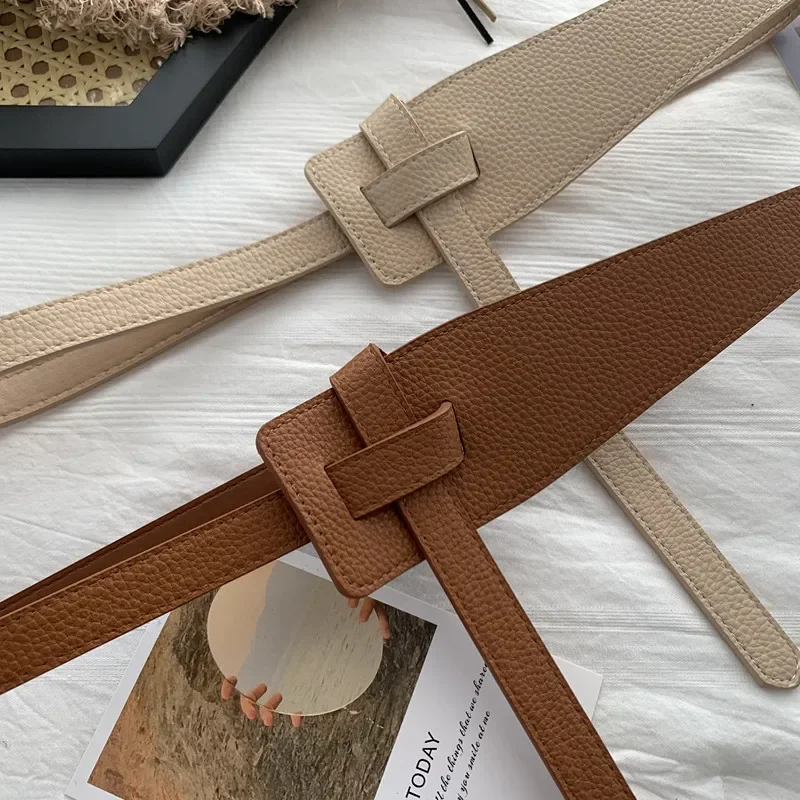 Designer Belts for Women Girdles High Quality Knot Soft Pu Leather Long Cummerbunds Wide Coat Ceinture Dress Waistband Cintos - 5