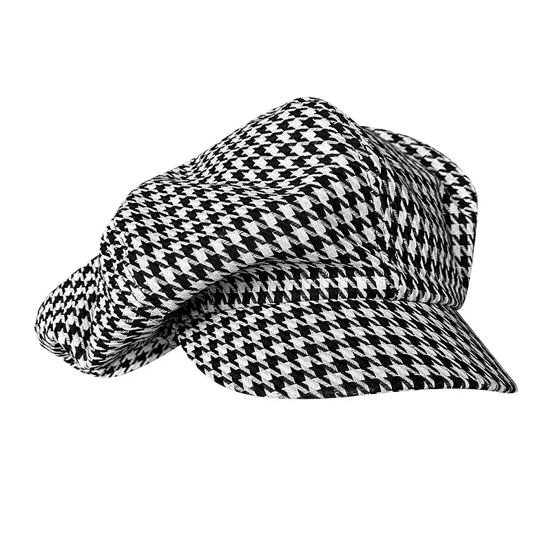Cotton newsboy cap Berets hat Big Head Newsboy Cap Women Beret Vintage Painter Winter Hats Houndstooth Octagonal Caps Female Bone Male NC36
