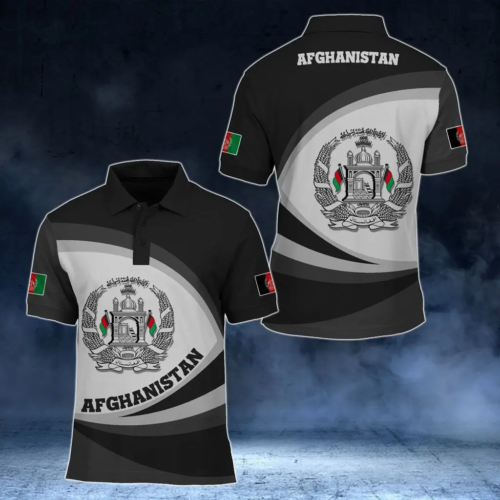 Afghanistan Flag & Coat of Arms Custom Name Polo Shirts Summer Casual Streetwear Men\'s Fashion Loose Jersey Plus Size Sportswear