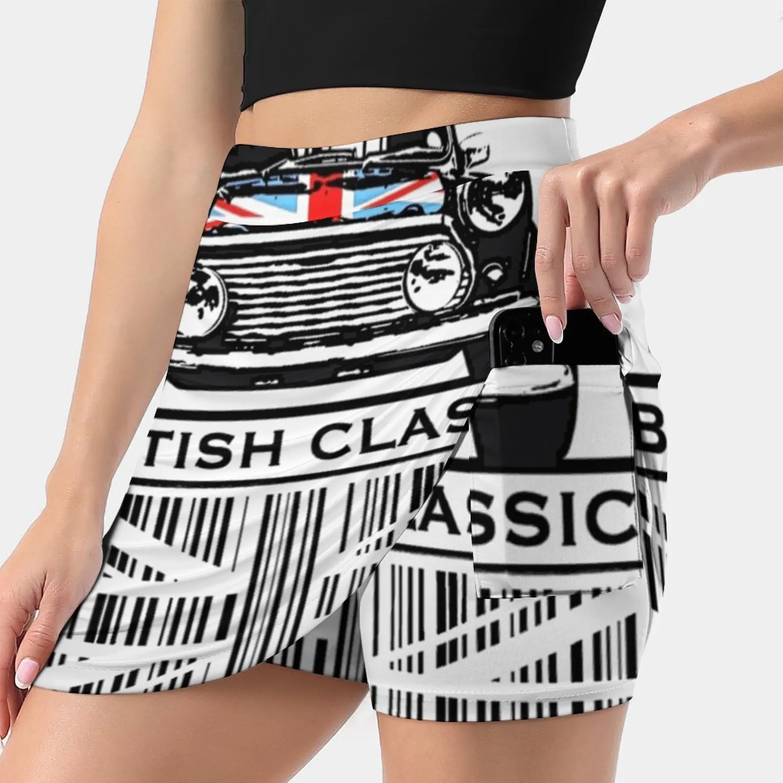 

British Classic Barcode New Women Skirts Double-Layer Printed Short Dress Mini Sport Skirt Mini Cooper Car Vintage Classic