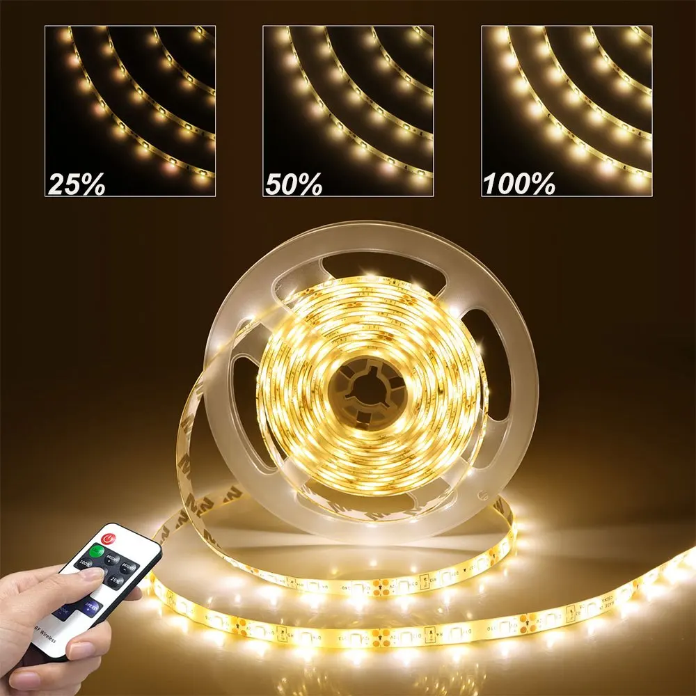 5V USB LED 스트립 조명 IR 리모컨 2835 1m-10m 웜 화이트 단색 플렉시블 테이프 조명