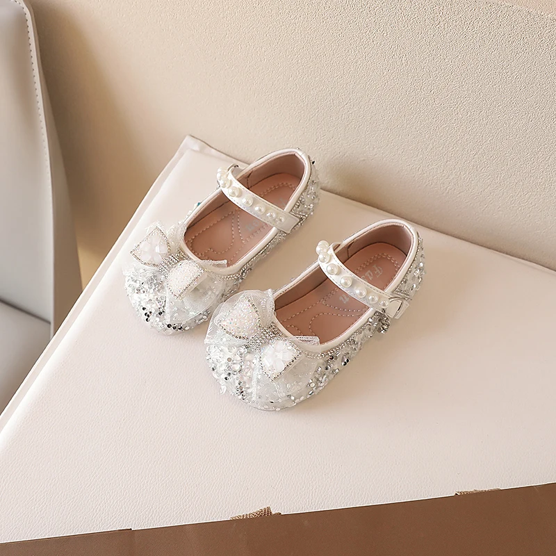 Girls Mary Janes for Party Wedding Shows Bow Sequined Rhinestones Shallow Children Fashion Versatile Soft Kids Casual Shoes 2024 6