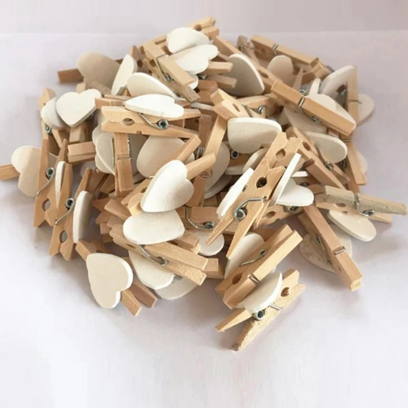 Heart Love Wooden Clothes Pin Mini Clothespin Postcard Clips Home Wedding Decoration Stationery White