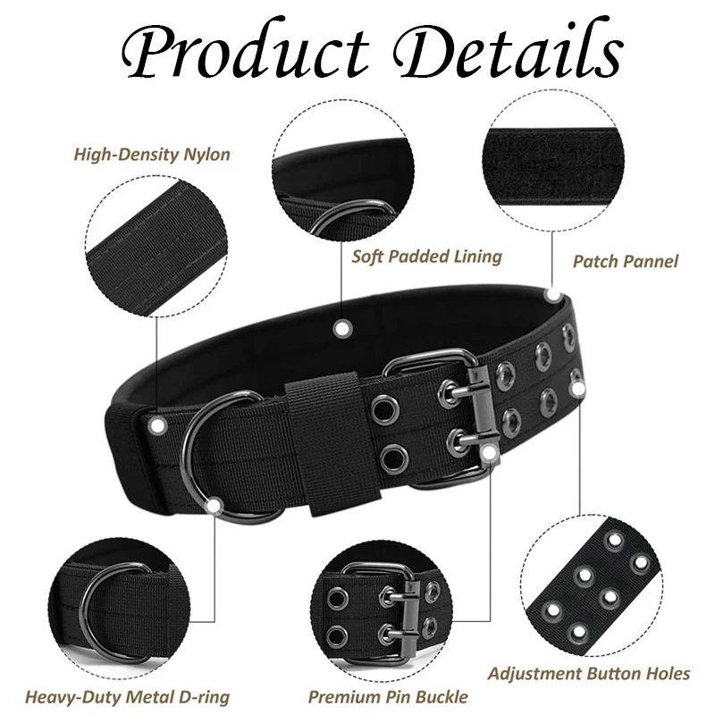 Durable Tactical Dog Collar and Leash Set - Adjustable Nylon for Training Medium to Large Dogs