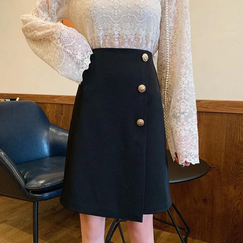 Summer Fashion Solid Casual Girl Slim Women's A-Line Dress School Ofice-Lady Soft Button Short Tweed Straight Skirt
