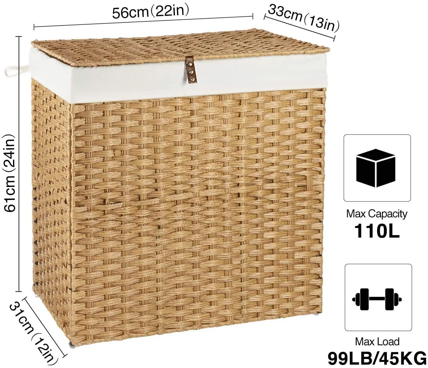 Imitation Rattan Folding Bedroom Living Room Household Cover Dirty Clothes With Double Compartments Toy Storage laundry Basket G 6