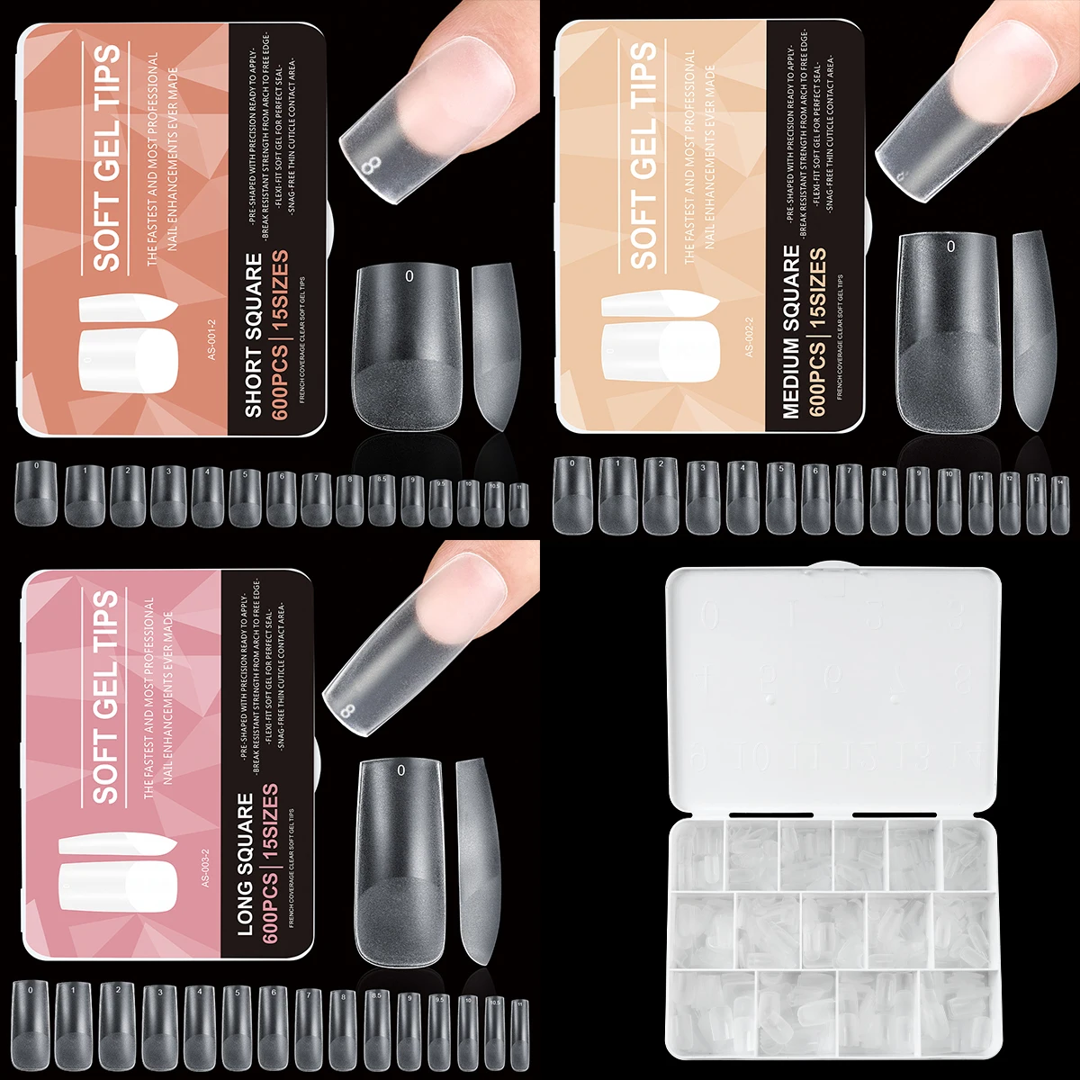 600pcs Matte Press On Nail Tips Full Cover Fake Nails 15 Sizes Acrylic Short Square Soak Off Gel False Nail Tips for DIY Salon