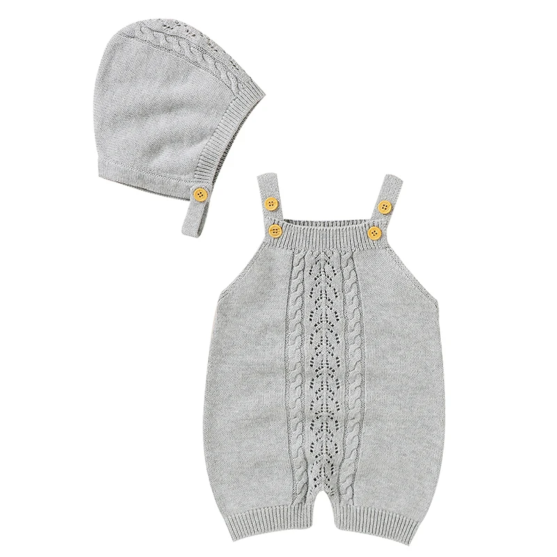 

2022 Baby Clothes Rompers Newborn Girls Boys Knitted Jumpsuits+ Hats 2pcs Outfits Autumn Spring Toddler Infant Knitwear 0-18M