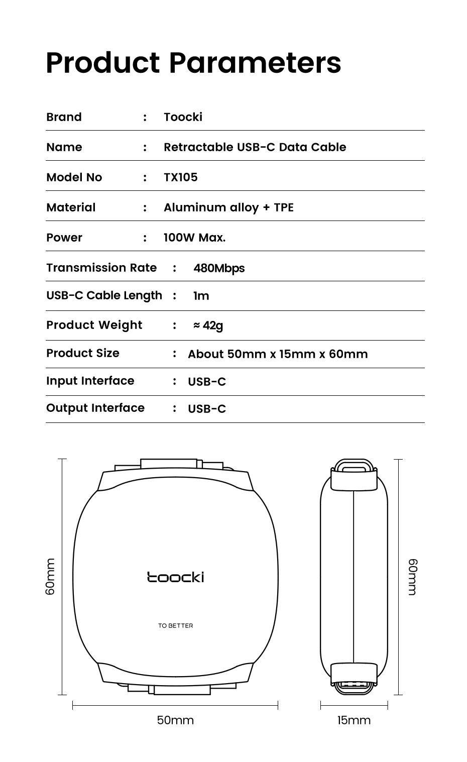 USB-C cable portable design