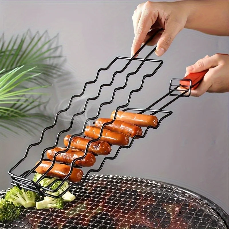 Grilling Basket Metal Mesh Barbecue Sausage Grilling Rack Net Picnic Camping BBQ Net Home Kitchen Barbecue Accessories