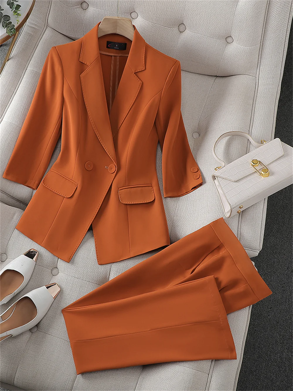 

Fashion Women Formal 2 Piece Set Female Single Breasted Jacket Trouser Business Work Wear Ladies Summer Blazer and Pant Suit