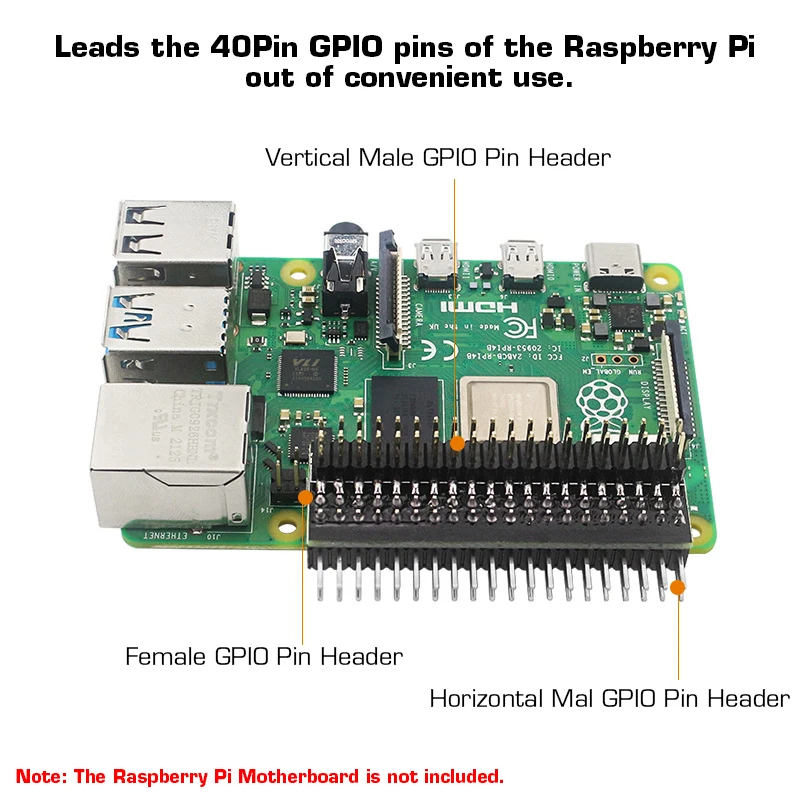 라즈베리 파이 4 모델 B 4B 40핀 GPIO 1-2 확장 보드 마이크로 커넥터 2x20핀 듀얼 남성 헤더 GPIO 커넥터 핀 헤더