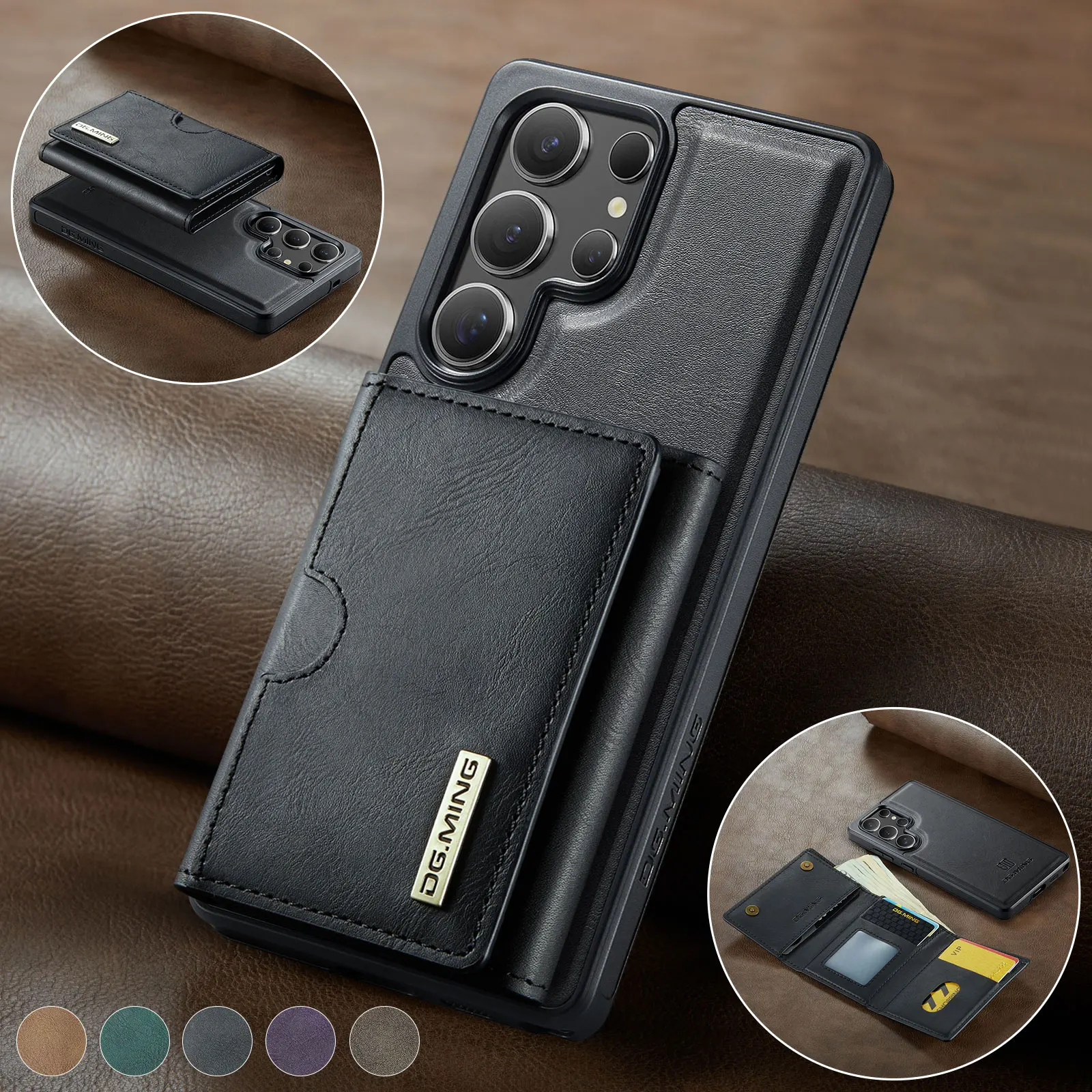 Magnetic Leather Wallet Phone Case with Card Holder and Magsafe - 2 in 1 Design