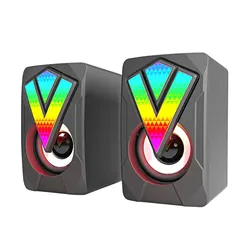 Enhanced LED-Lit HIFI Stereo USB Wired Computer Speakers with Microphone - Speaker (Black)