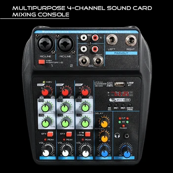 4 Channel Mixer DJ Mixing Console with Bluetooth 48V Phantom Power Monitor Karaoke System USB Mixer Audio 6
