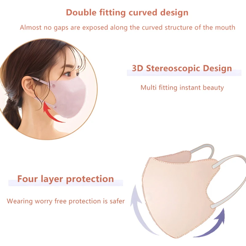 3D Disposable Protective Face Masks - Anti-Dust Cloth with Ear Loops in Black & White