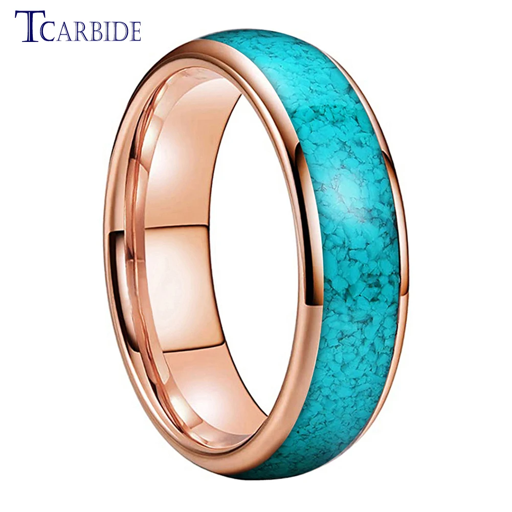 Multicolor Turquoise Tungsten Ring in Domed Polished Finish – Comfort Fit Wedding Band