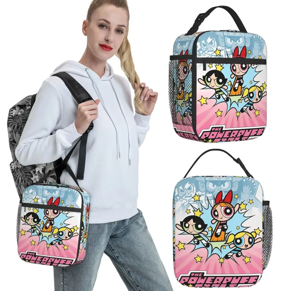 P-PowerPuffs Lunchtasche, niedliche Reise-Lunchbox für Kinder, modischer Druck, Thermo-Lunch-Taschen, Oxford, tragbar, isolierte Kühltasche – Detail 7