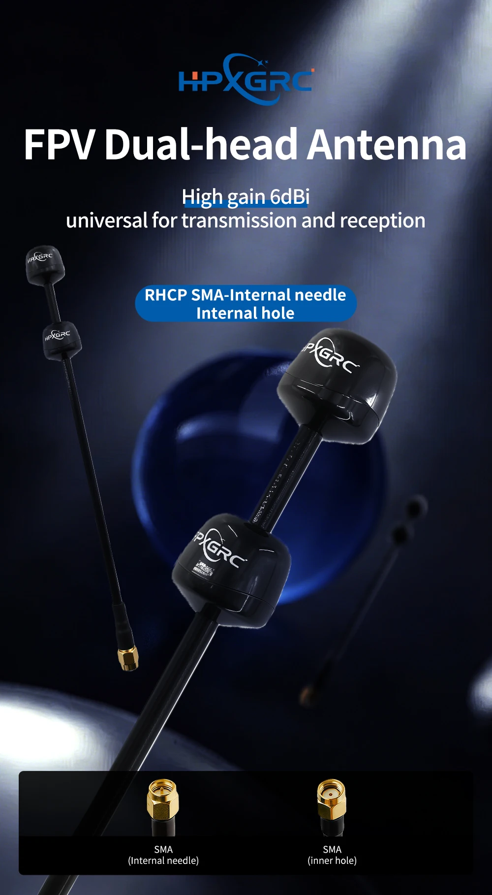 HPXGRC 5,8G Dual Antenne RHCP High Gain SMA/RP-SMA Sender Antenne für RC FPV Drone Teile – Detail 1