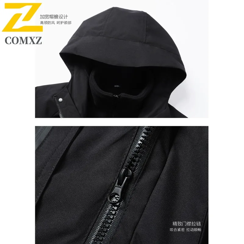 COMXZ Alpine Mens Jacket Thickened Outdoor Skiing Windproof Warm Parka Minimalist Hooded Design Comfortable Autumn Clothing