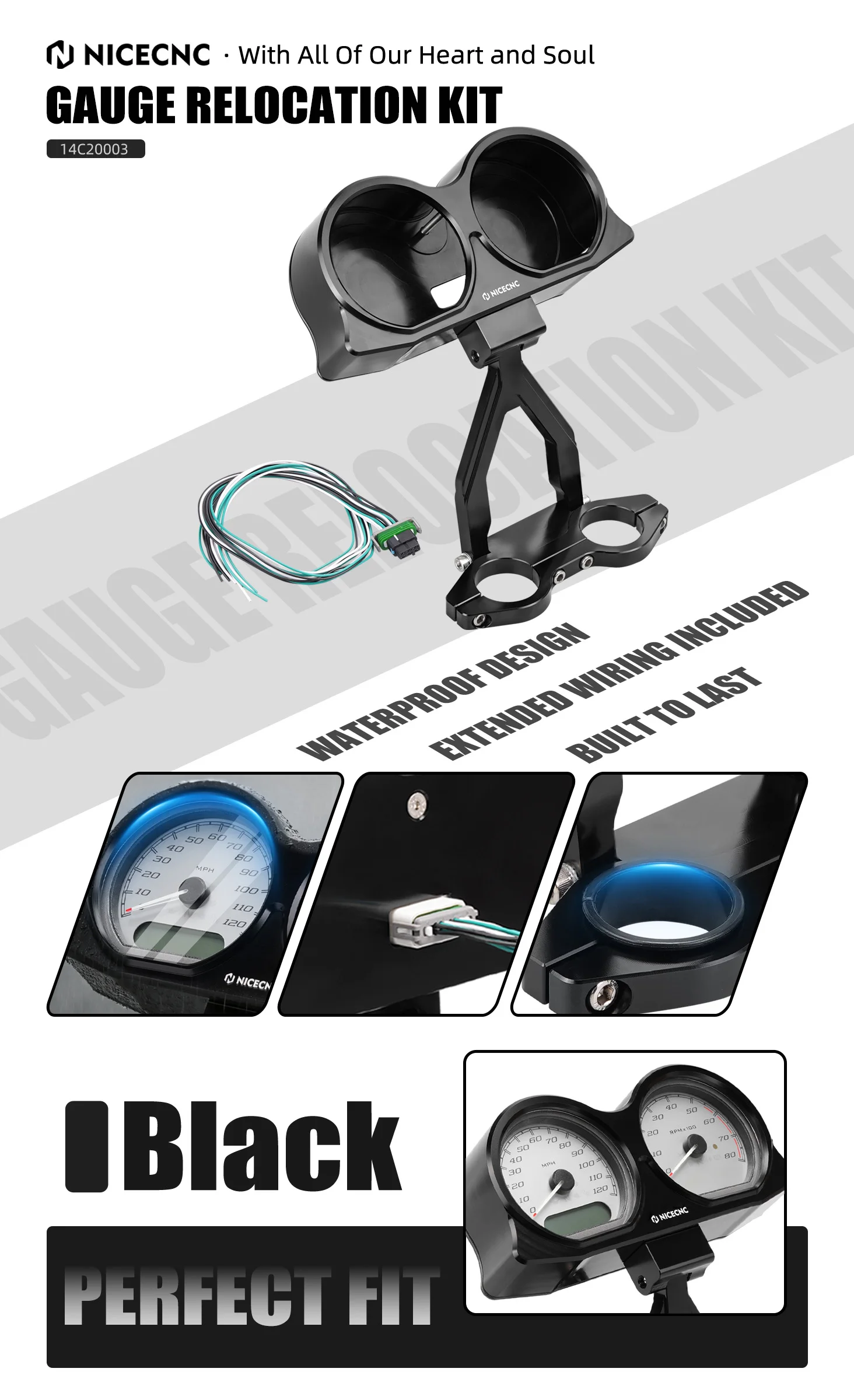 NICECNC Für Harley Road Glide/Special 15-23 Modularer Kickback-Lenkererhöhungssatz mit Instrumentenrahmen und Montagehalterung – Detail 1