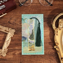 Retro Floral Metal Bookmark with Tassel - Elegant Bronzing Design (Cypress)