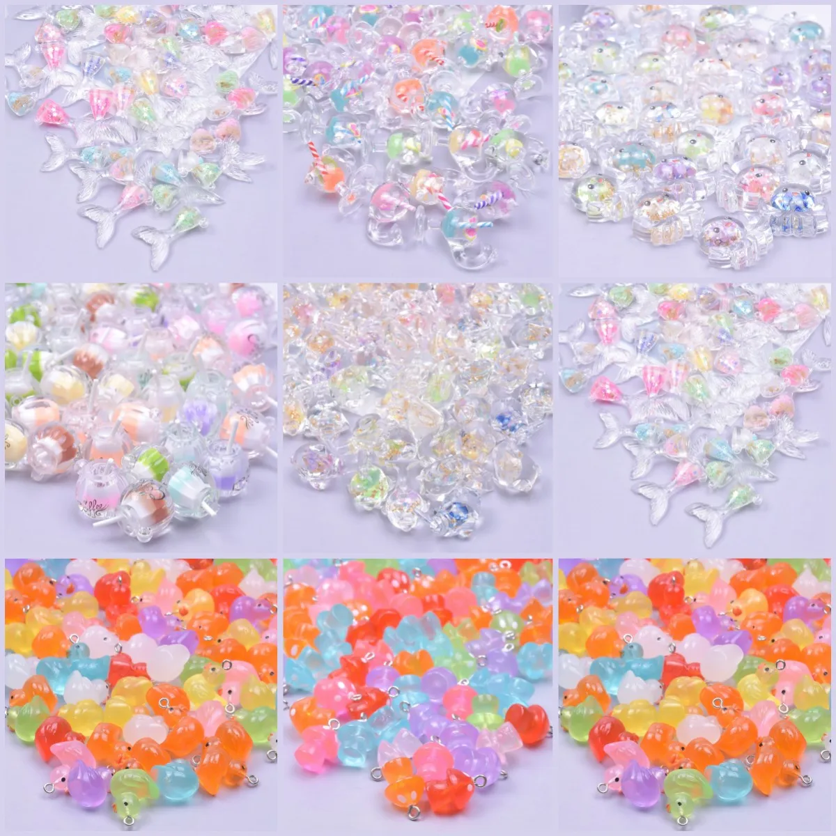 

20pcs Luminous Resin Pendant 3D Octopus Fish Tail Mushroom Duck Flamingo Beverage Bottle Charms for DIY Keychain Jewelry Making