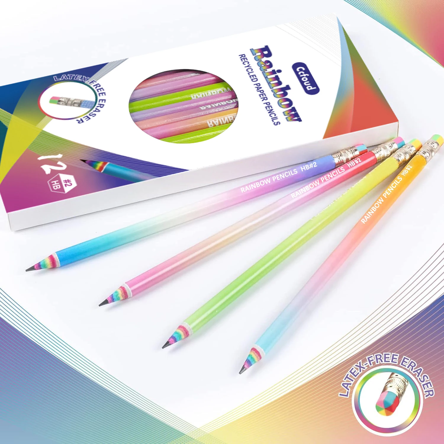Rainbow Pencils with Erasers, HB Pencils #2, Number 2, Office and School Supplies, Party Favors, 24 Pcs 5