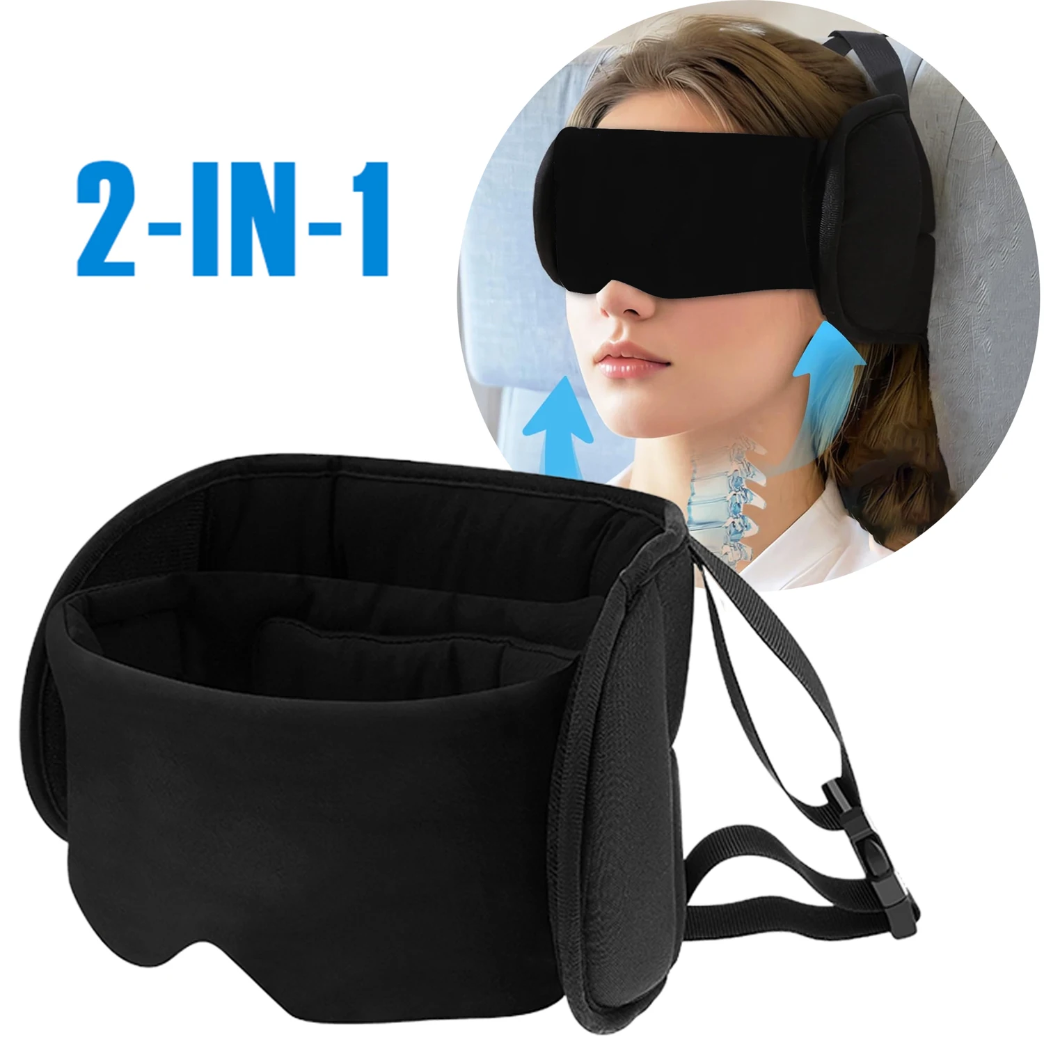 Cotton Travel Pillow with Eye Mask for Airplane Comfort