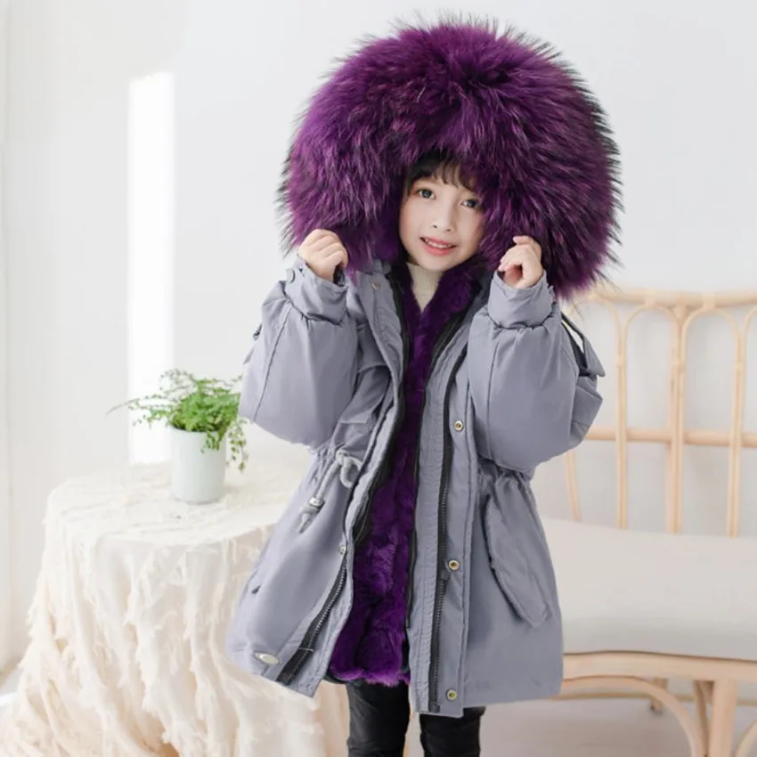 

110-180CM Cold Winter Fur Coats Boys Girl Natural Rex Rabbit Fur Hooded Parkas Children Thicker Warm Jacket Kids Outerwear A1811