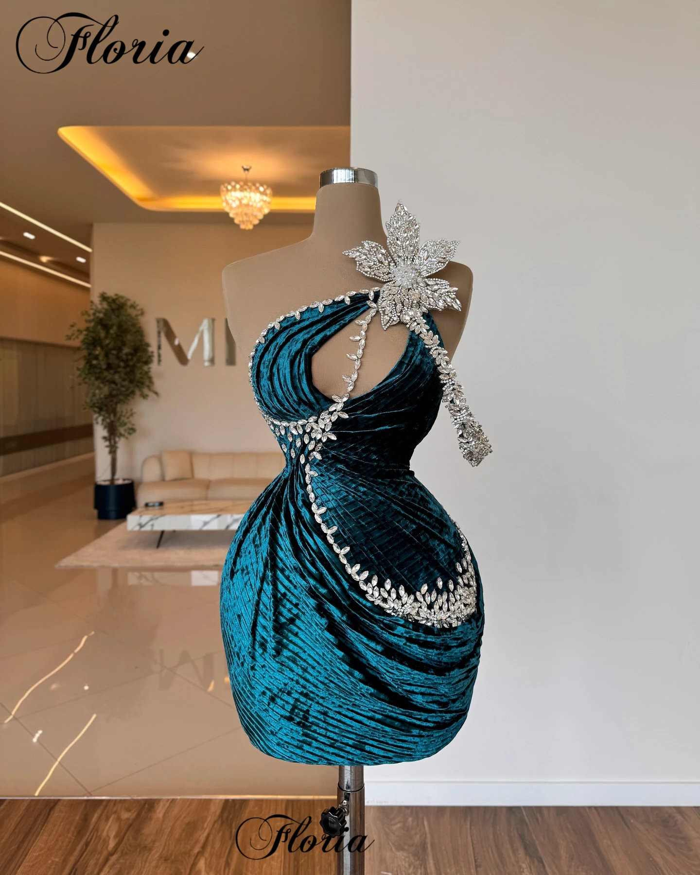 2 Designs Velvet Cocktail Dress Mermaid One Shoulder Prom Party Dress With Crystals Customized