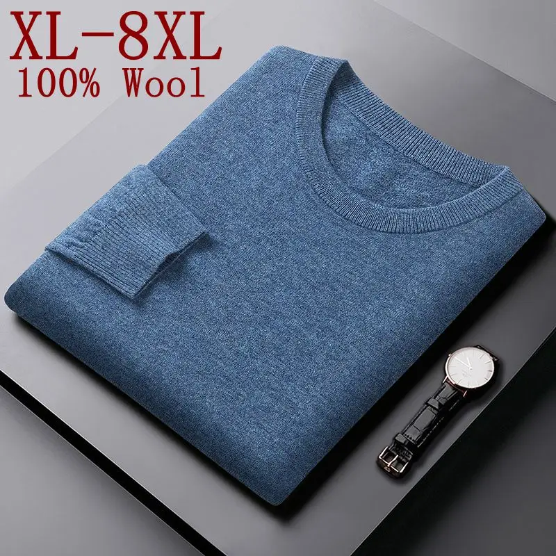 

8XL 7XL 6XL 2023 New Fall Winter High End Luxury Brand 100% Wool Sweater Men Casual Mens Pullover Sweaters Keep Warm Pull Homme